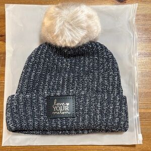 Love Your Melon Kids Beanie with Cream Pom